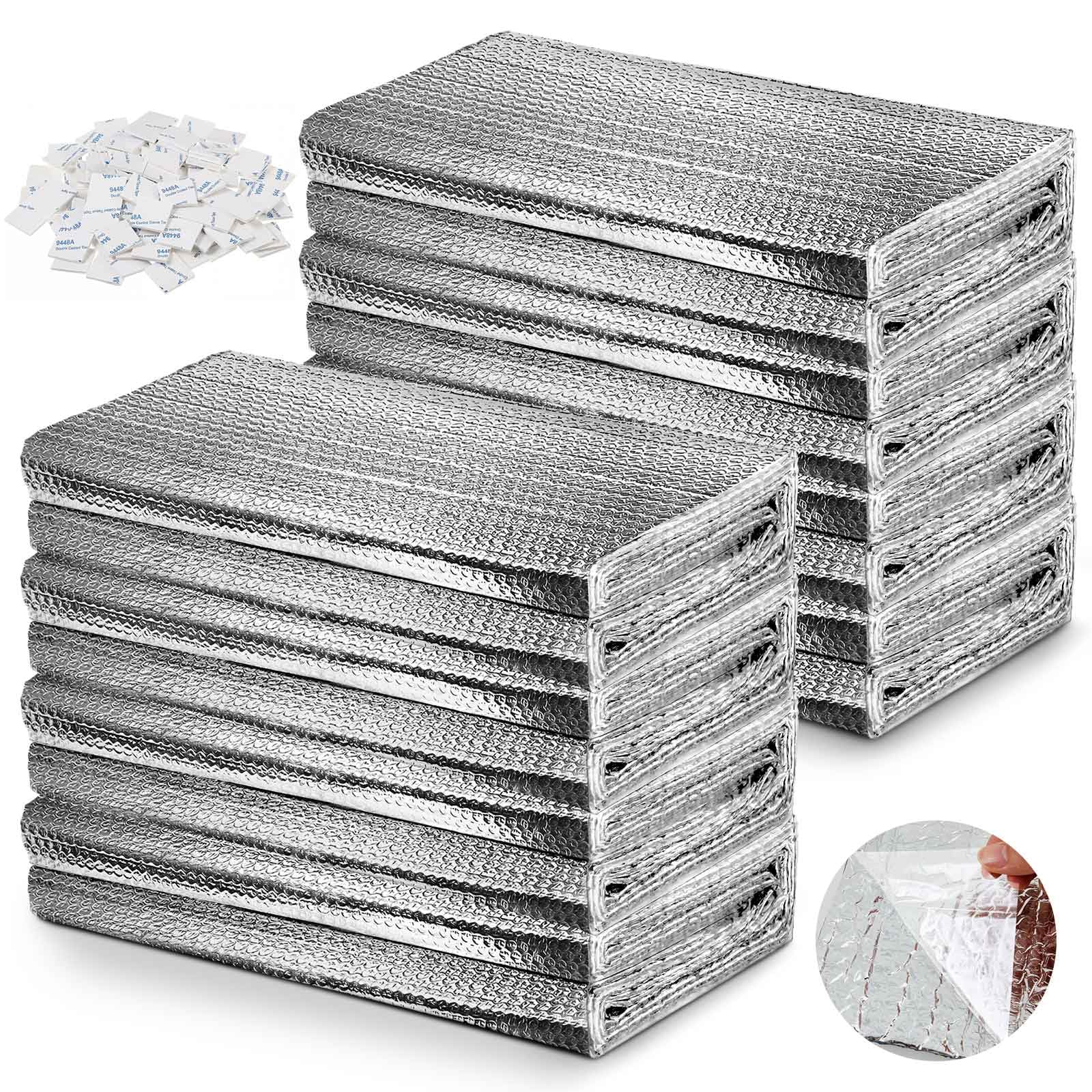 Paquete de 16 paneles aislantes autoadhesivos para puerta de garaje de 24 x 48 pulgadas, juego de aislamiento de doble burbuja de 0.2 pies de grosor, con respaldo adhesivo, lámina de aluminio