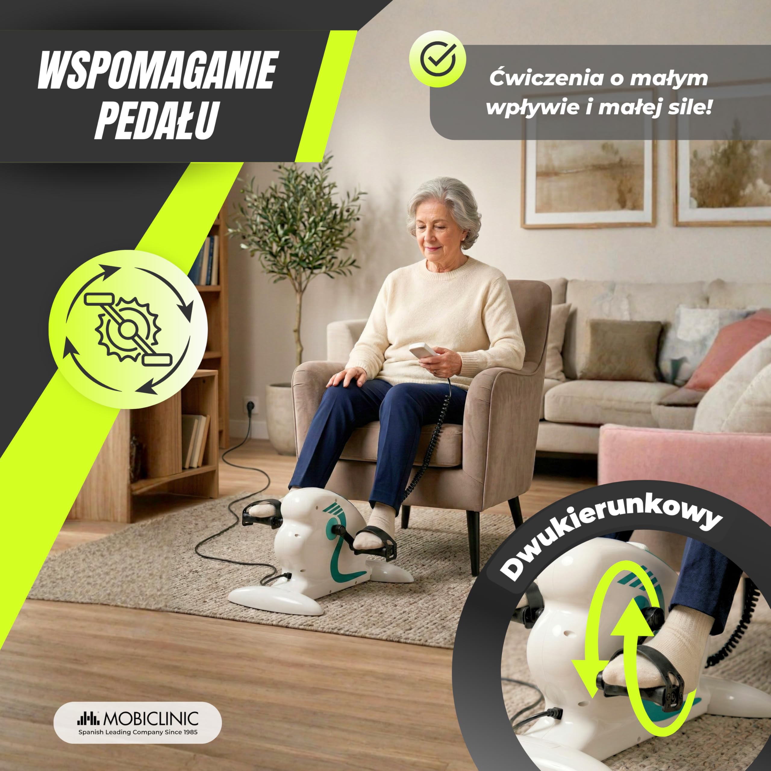 Mobiclinic®,Mini Rowerek Rehabilitacyjny, 12 Poziomów Prędkości, Wspomaganie Pedałowania, Dwukierunkowy, Wyświetlacz Wielofunkcyjny, Timer, do Nóg i Rąk, Mini Rower, Pista