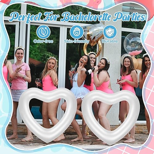Miniatura 6 de Junkin Flotador inflable de 47.3 x 39.4 pulgadas con forma de corazón blanco para piscina, flotador de piscina, flotador para solteras, tumbonas,