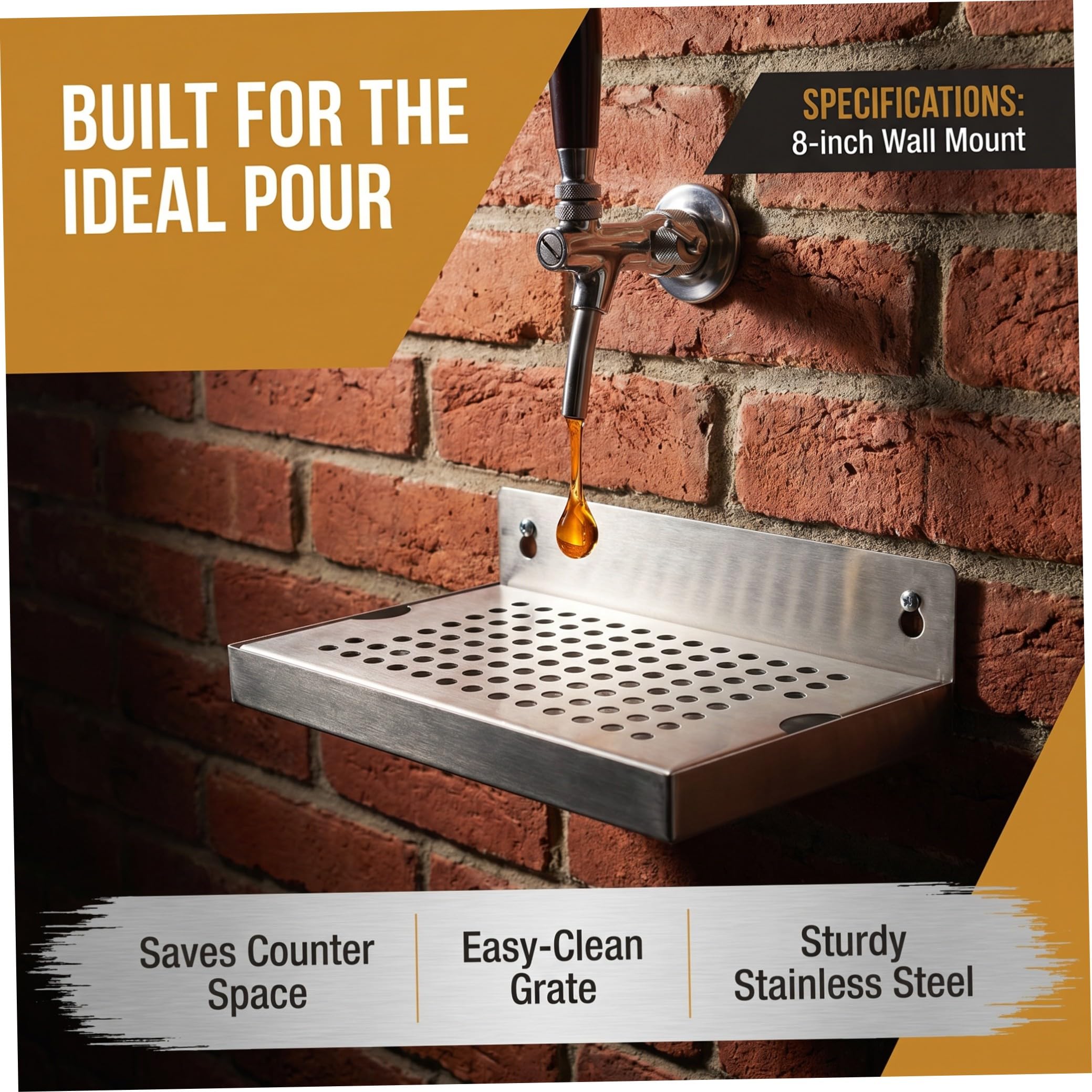 Ciieeo Bandeja de Goteo Diseño Desmontable para Grifo de Cerveza de Acero Inoxidable con Drenaje y Montaje en Pared para Dispensadores de Bebida en Bares y Restaurantes