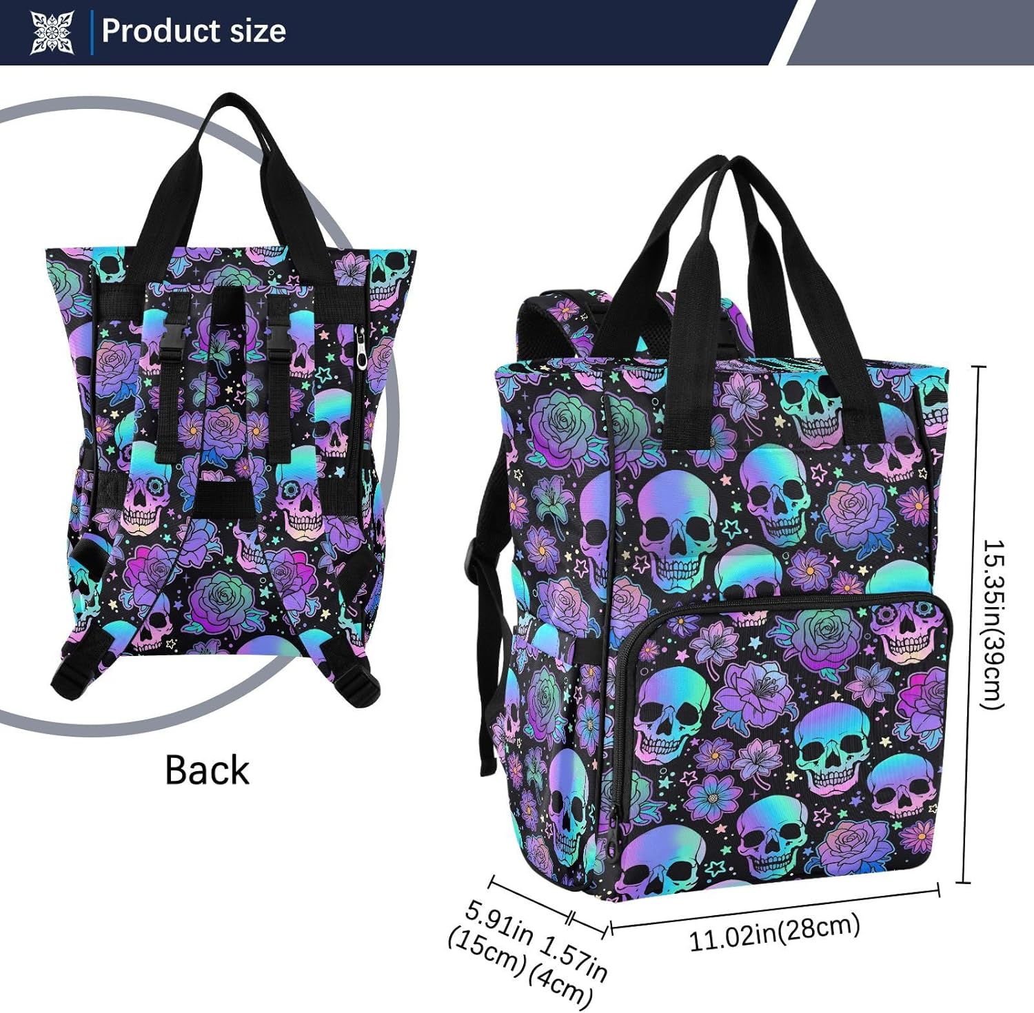 MNSRUU Diaper Bag Funny Skulls Diaper Bag Backpack Multifunction Travel Diaper Bag Tote Large Capacity Diaper Changing Backpacks for Moms Dads
