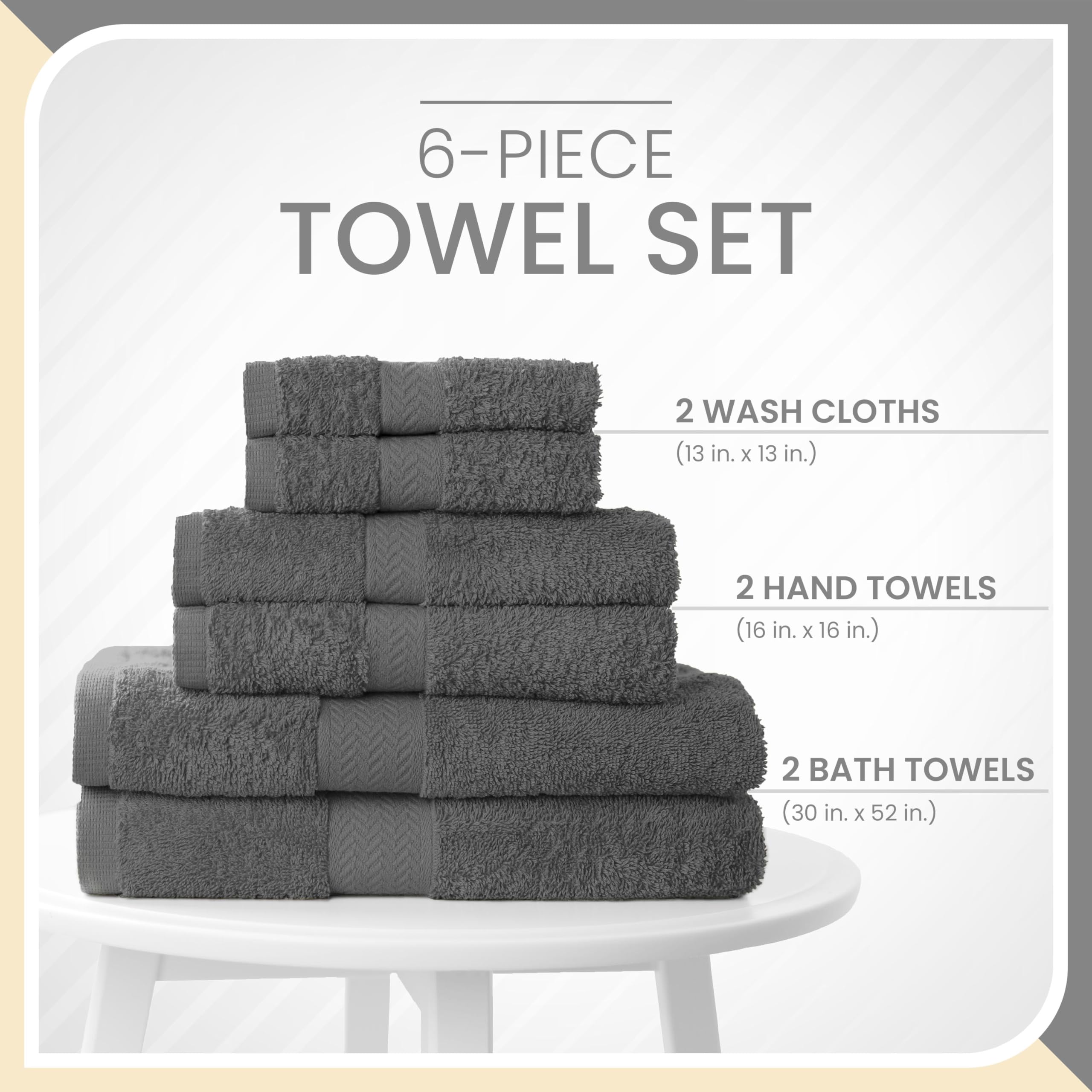 Martex 6-teiliges Handtuch-Set aus 100% ringgesponnener Baumwolle, schnell trocknend, super saugfähig und weich, leicht, 2 Badetücher, 2 Handtücher, 2 Waschlappen, Dunkelgrau