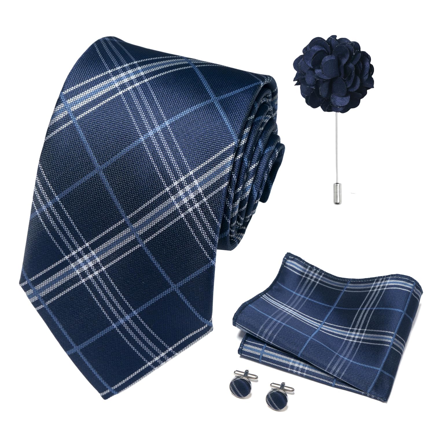joy alice 70 Colors Ties Set Men Mixed Color Necktie Handkerchief Cufflinks Brooch 3.15 Formal