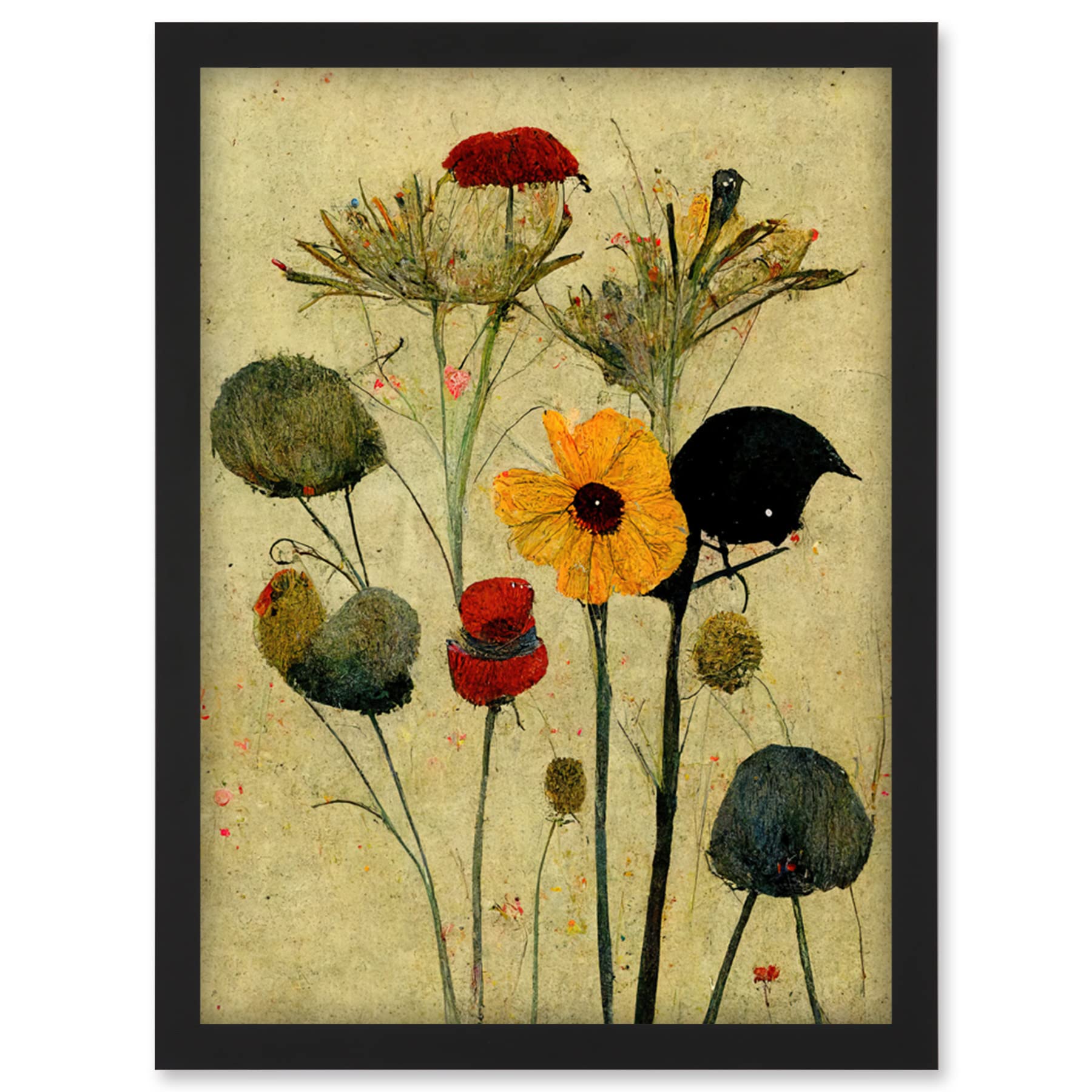Doppelganger33 LTD Colourful Abstract Autumn Wildflowers Artwork Framed Wall Art Print A4