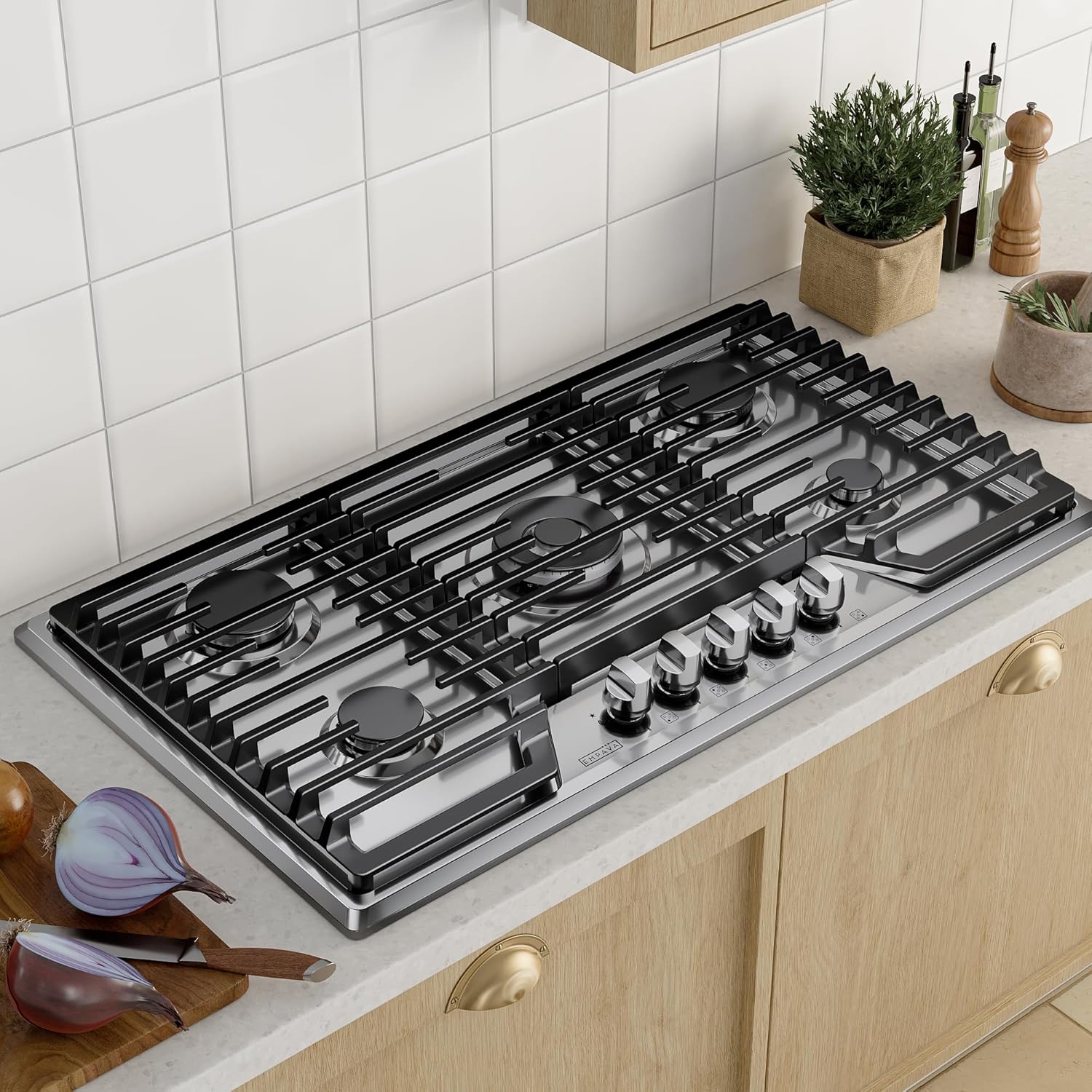Empava 36-Inch Gas Stove Cooktop with 5 Italy SABAF Sealed Burner NG/LPG Convertible in Stainless Steel, 36 Inch GC36 image 5 of 9 B09R96JKRN