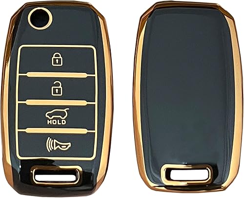 Miniatura 4 de Funda para llavero Kia con llavero compatible con Kia Rio Optima Soul Sportage Sorento Carens Smart Remote Keys Fob (negro)