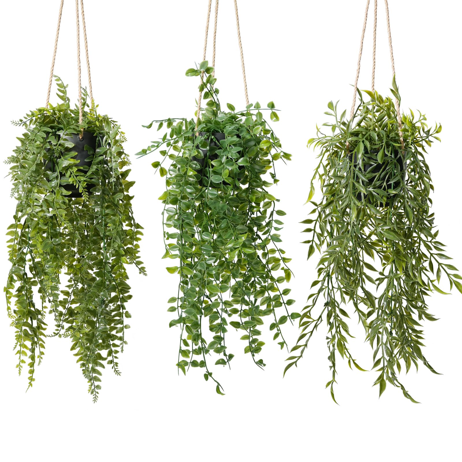 Der Rose 6 stuks kunstplanten, hangplant, kunstmatige plant voor woonkamer, wanddecoratie, kamerdecoratie (zwarte potten