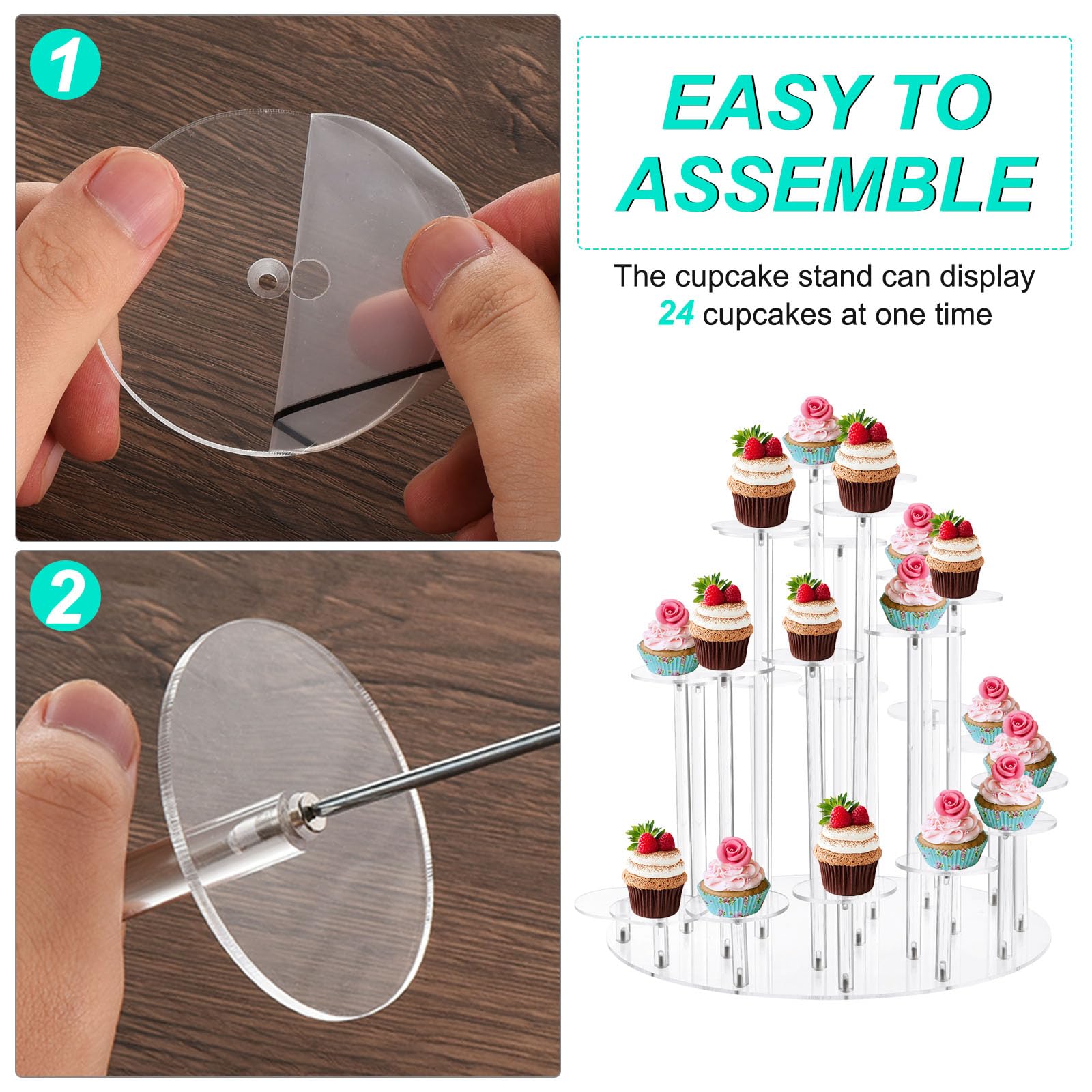 sourcing map Soporte acrílico para cupcakes, soporte transparente para 24 cupcakes, soporte de postre para repostería, bandeja para servir para boda, cumpleaños, fiesta de té
