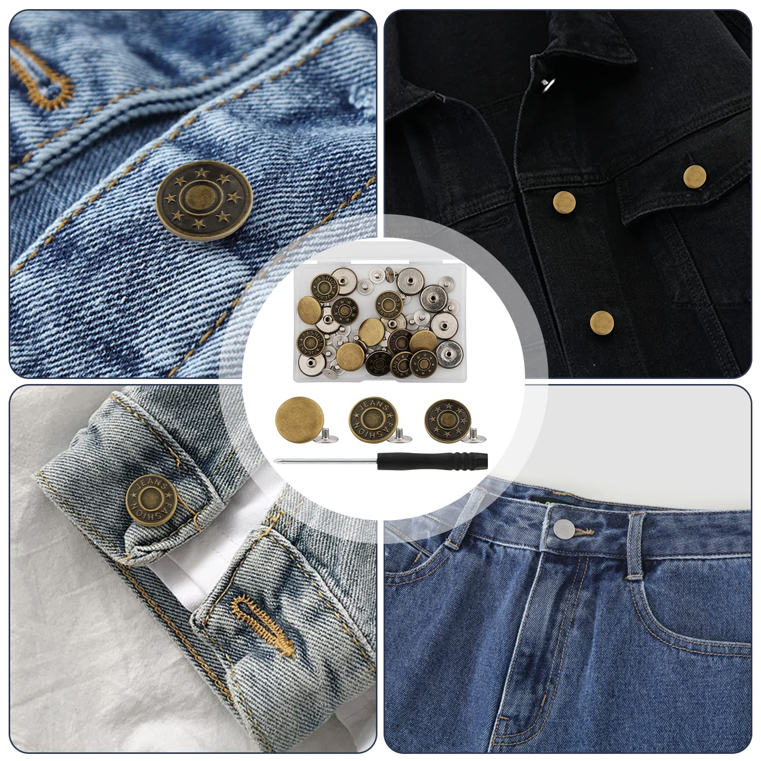 Riparazione Vestiti Bottoni Jeans Rimovibili - Set 10 Pezzi Per Riparazione Fai Da Te Bottoni Fai Da Te - Foto 3