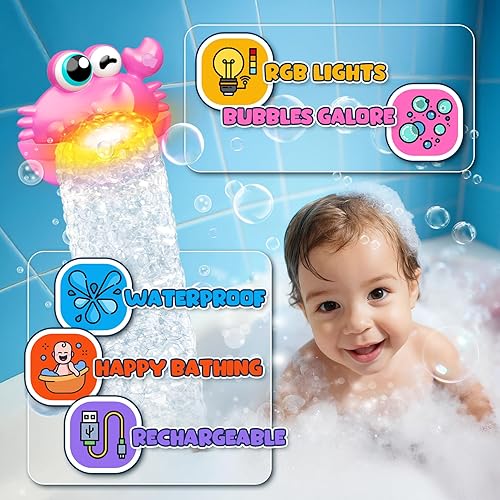 Miniatura 3 de Juguete de baño de burbujas de cangrejo iluminado para niños de 1 a 3 4 a 8 años, máquina de burbujas de baño con luz colorida para niños pequeños,
