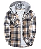 Men's Flannel Hoodie Shirts Casual Button Down Plaid Shirt Jackets for Men Long Sleeve Stylish Hooded with Pocket