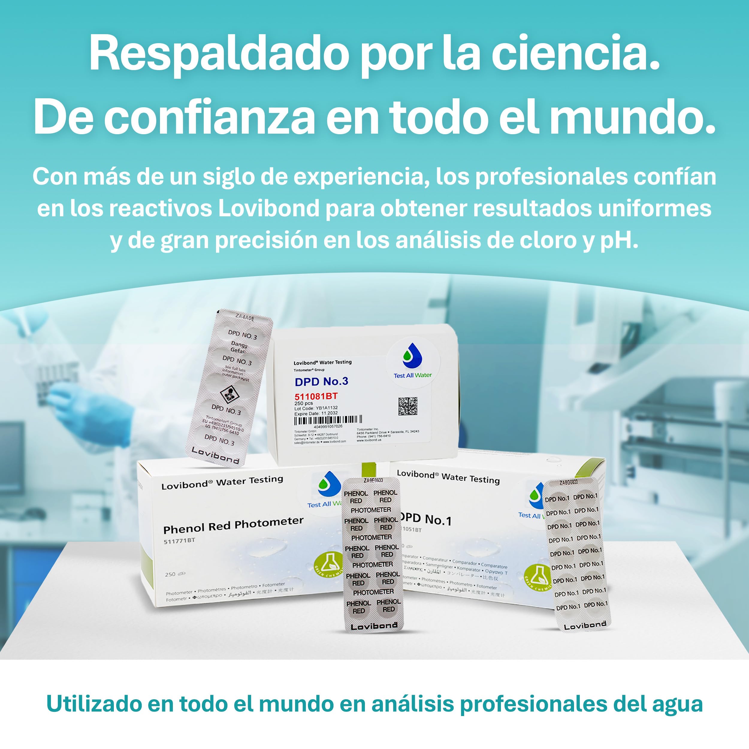 Lovibond DPD No.1, DPD No.3 y pH 250 comprimidos