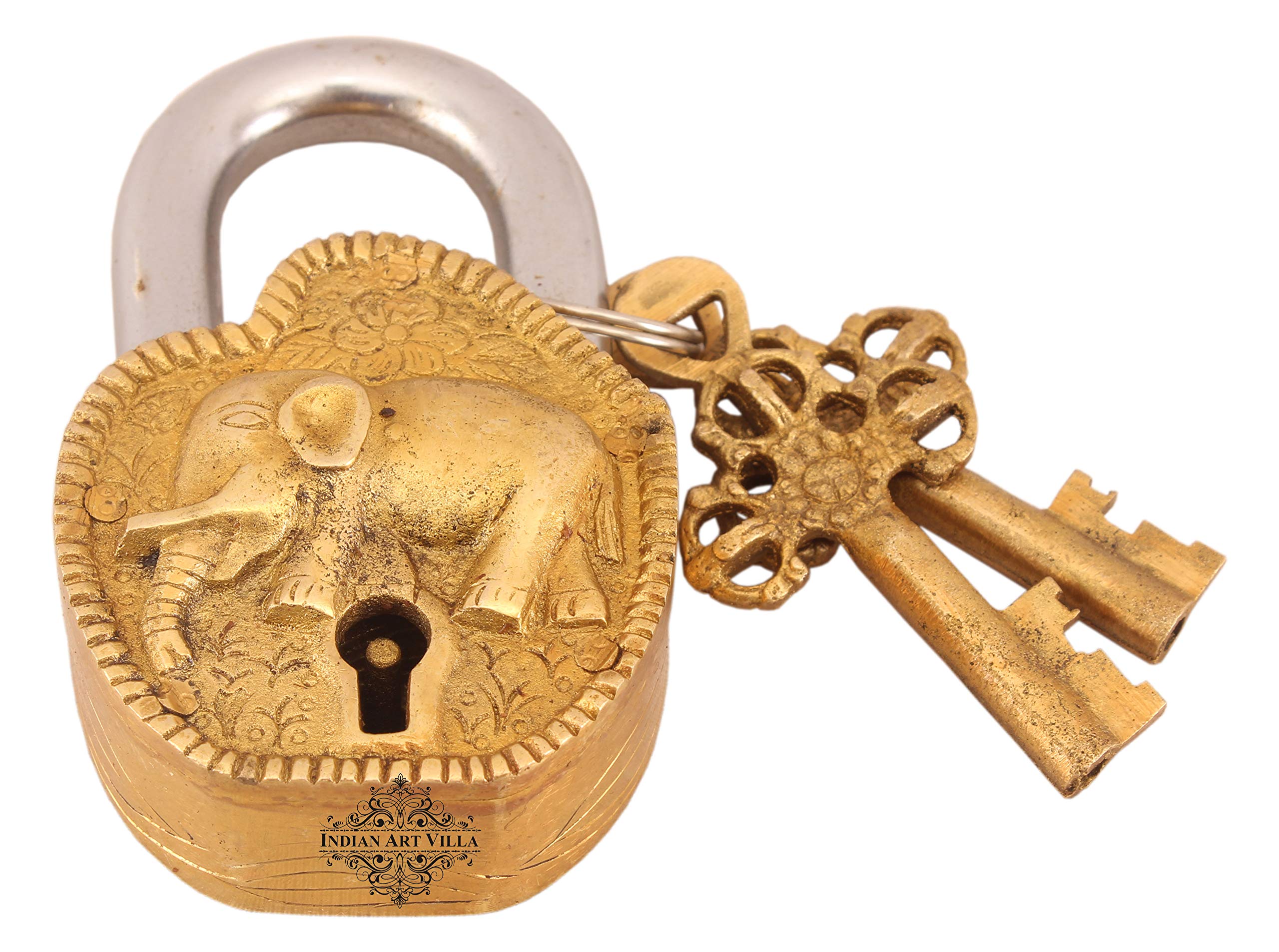 Indian Art Villa Handmade Old Vintage Style Antique Lion Design Brass Security Lock with 2 Keys|Home Temple Office — Amazon image 12