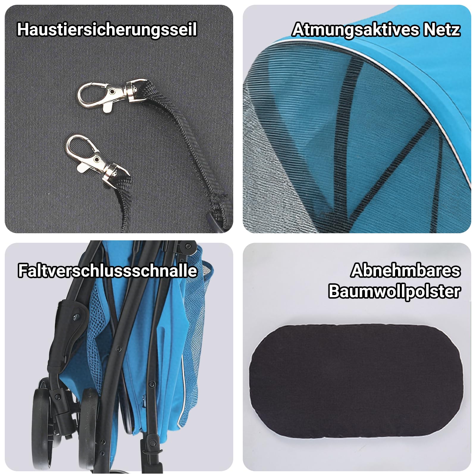 Sunny Sonny Faltbarer Jogger Haustier-Kinderwagen mit Wetterabdeckung, Aufbewahrungskorb, Haustier-Tragetasche für S/M Hunde und Katzen bis zu 15 kg (Blau)
