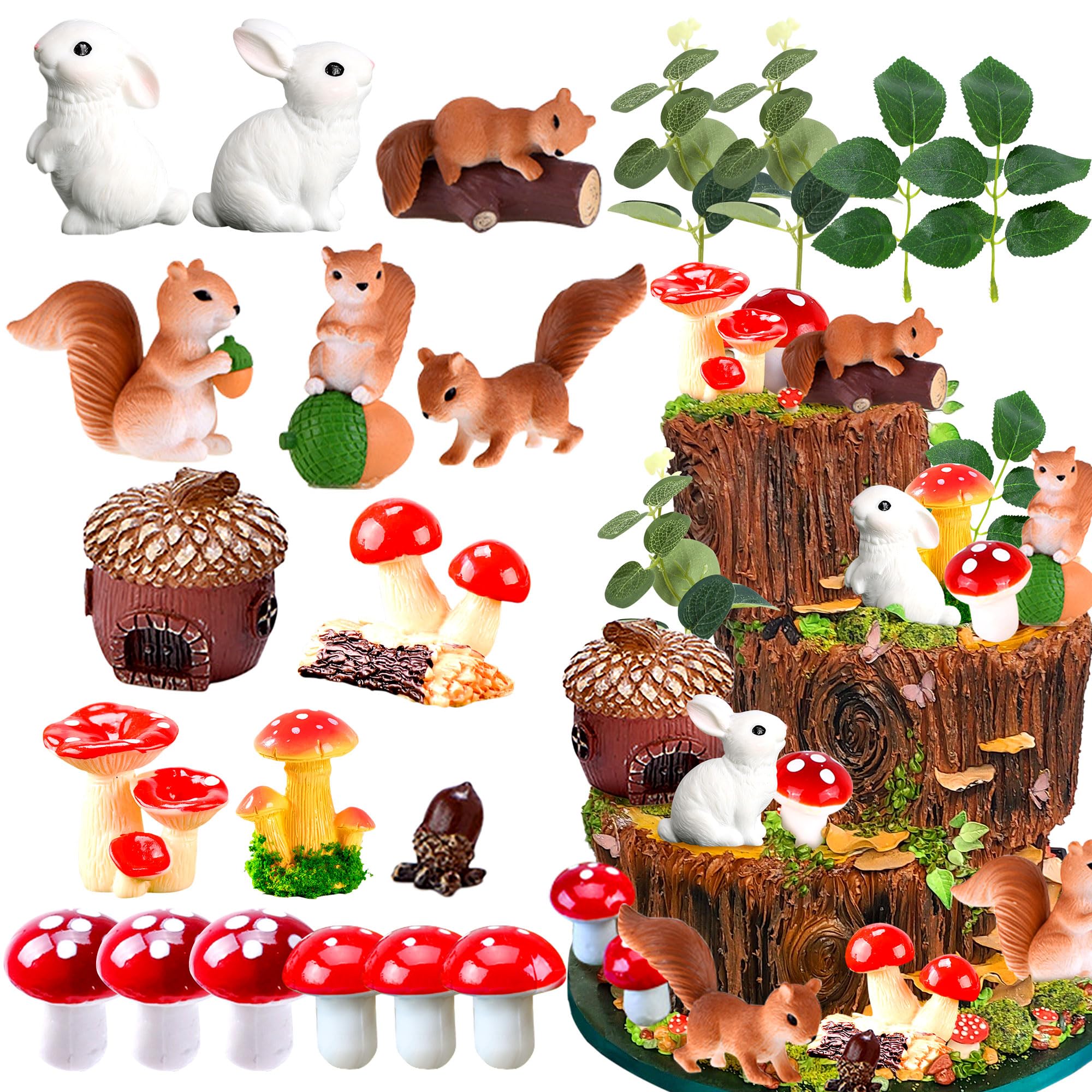 JeVenis Mushroom Cake Toppers Mushroom Cake Decoration Woodland Animals Cake Decoration Garden Cake Decorations Woodland Party Supplies Favors