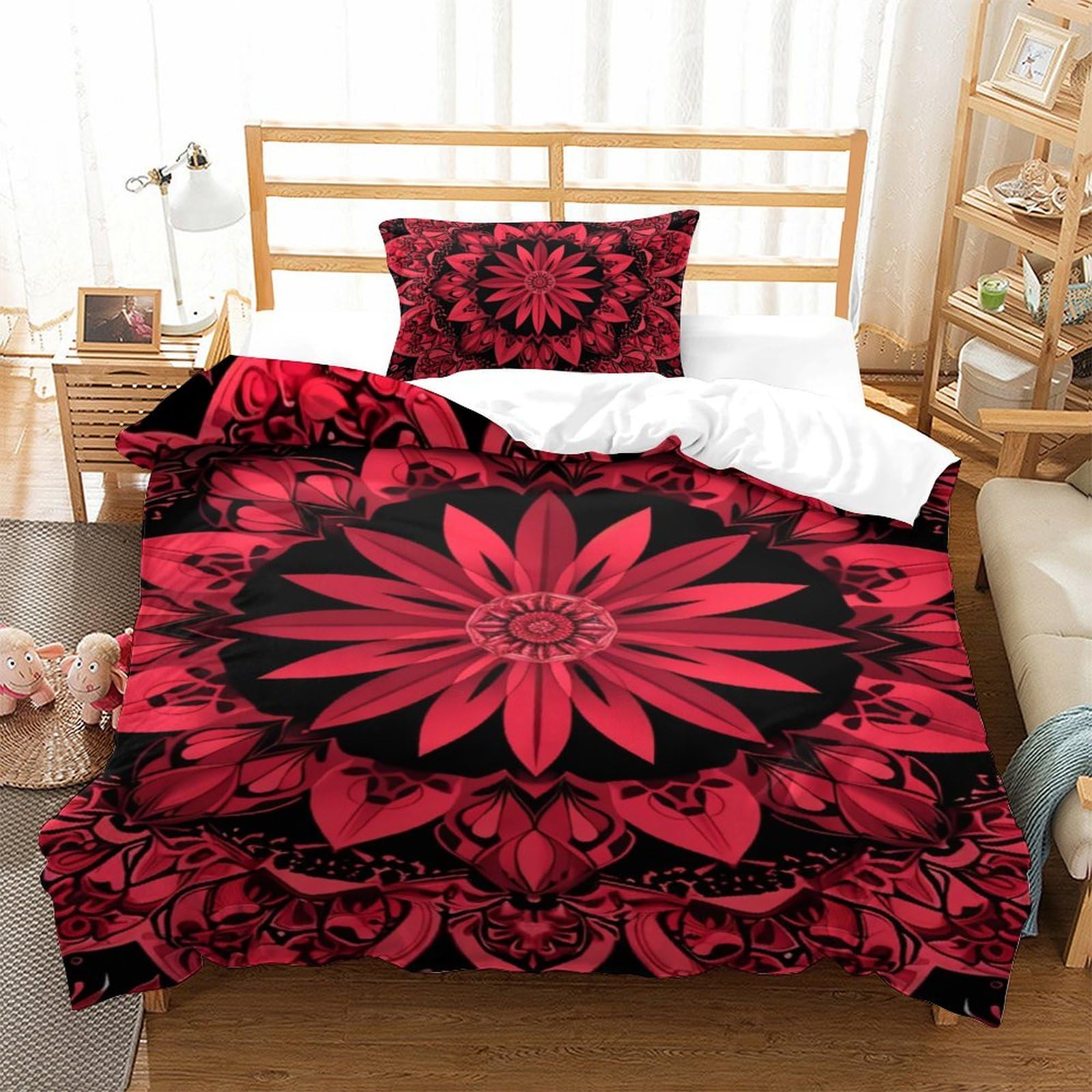Housse de couette fleurs imprimé 3D avec fermeture éclair literie fille ado 135x200