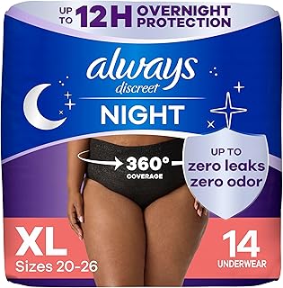 Always Discreet Adult Incontinence Overnight Underwear for Women, Extra Large, Up to 100% Bladder Leak Protection, 14 Count