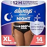 Always Discreet Overnight Adult Incontinence & Postpartum Bladder Leak Underwear for Women, Disposable, XL, 14 Count
