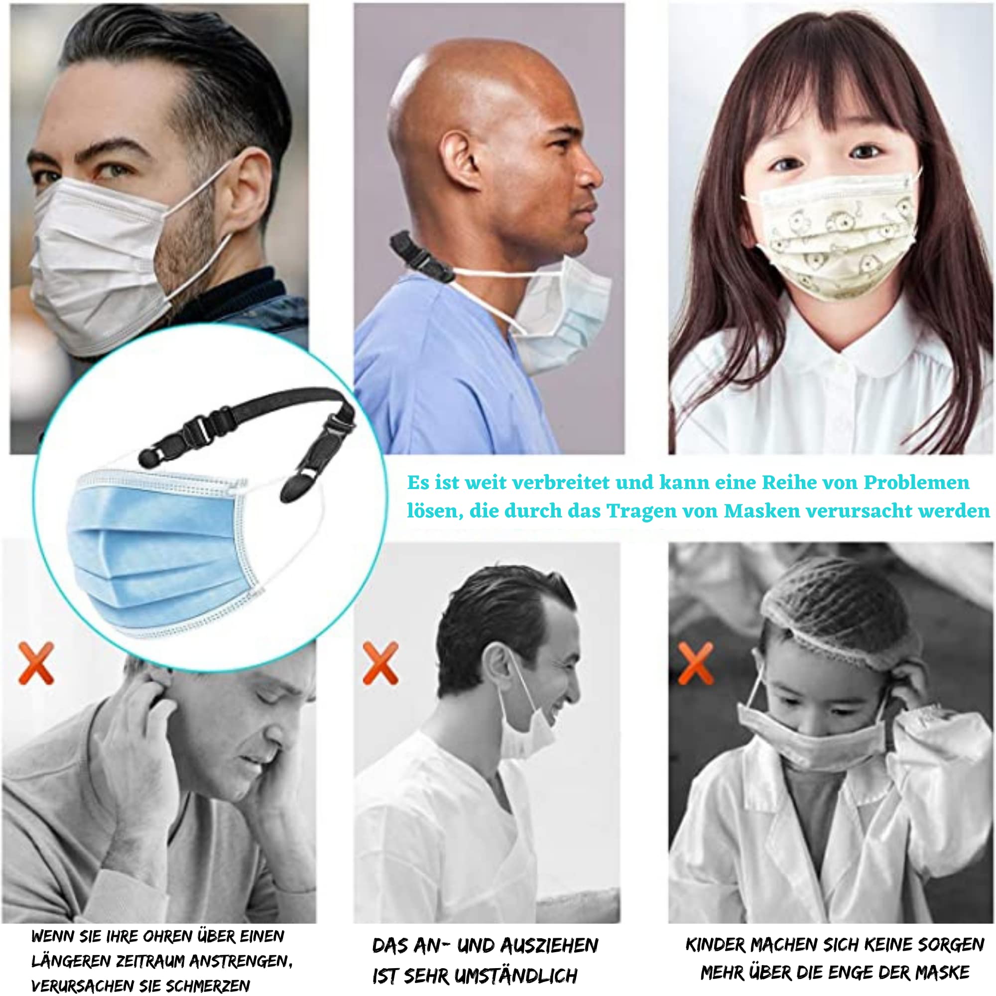 Driveloop® Maskenhalter, Maskenverlängerung, Maskenhalter hinter dem Kopf, Maskenverlängerungshaken zum Verlängern von Masken, 5er Pack Maskenhalter für Erwachsene und Kinder (ABS)