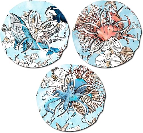 Brevoscht 3 unidades de decoración de pared de dólares de arena, decoración de pared de verano, decoración de pared de madera con diseño de océano