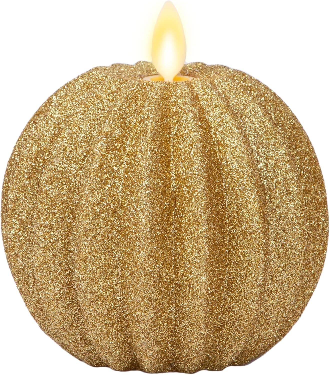 Luminara Flameless Candle Gold Ribbed Glitter Sphere, Unscented Real