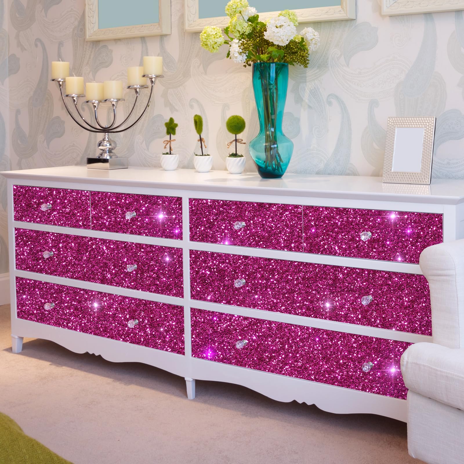 VEELIKE Sparkle Hot Pink Chunky Glitter Peel and Stick Wallpaper Pink  Glitter Contact Paper for Cabinets Walls Drawers 15.7''x354'' Self Adhesive  Removable Pink Glitter Wallpaper for Girls Bedroom