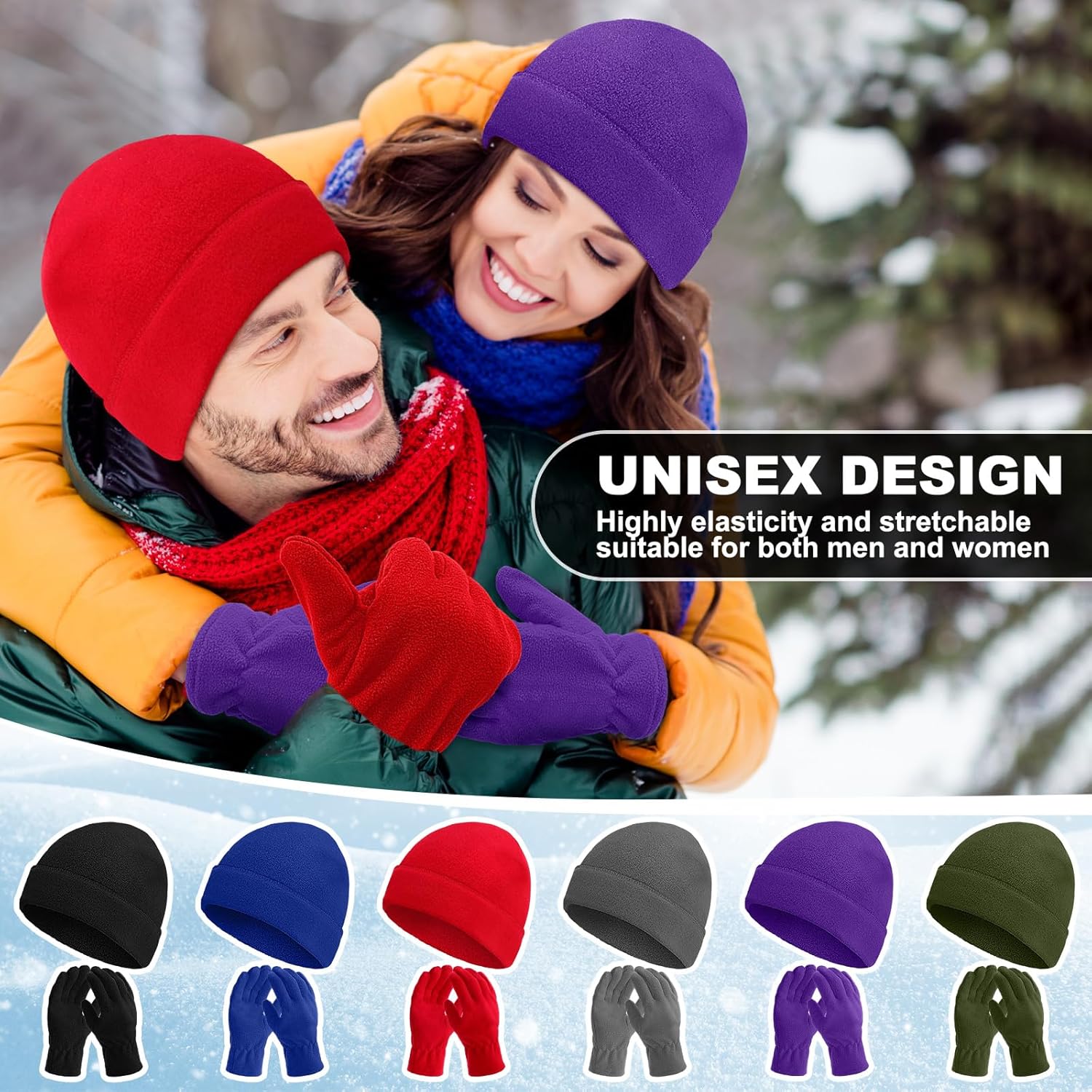 Winter Fleece Gloves and Beanie Bulk Multi Color Warm Hat and Warm Gloves for Men Women Homeless Ski Cold Weather - Image 5