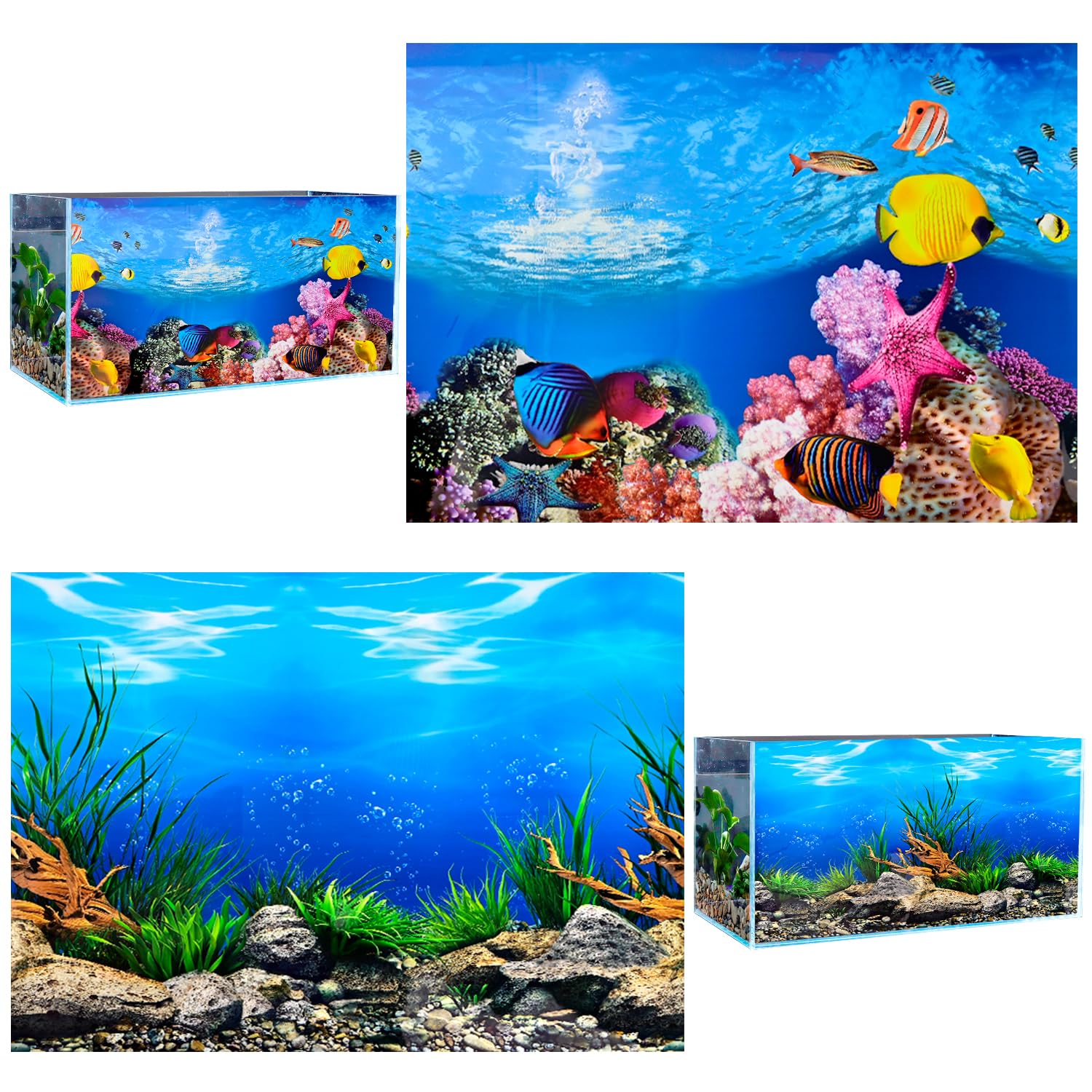 VLYX 3D PVC Aquarium Background Decal 62x30cm Ocean Ecology Underwater Theme for Saltwater Freshwater Fish Tanks