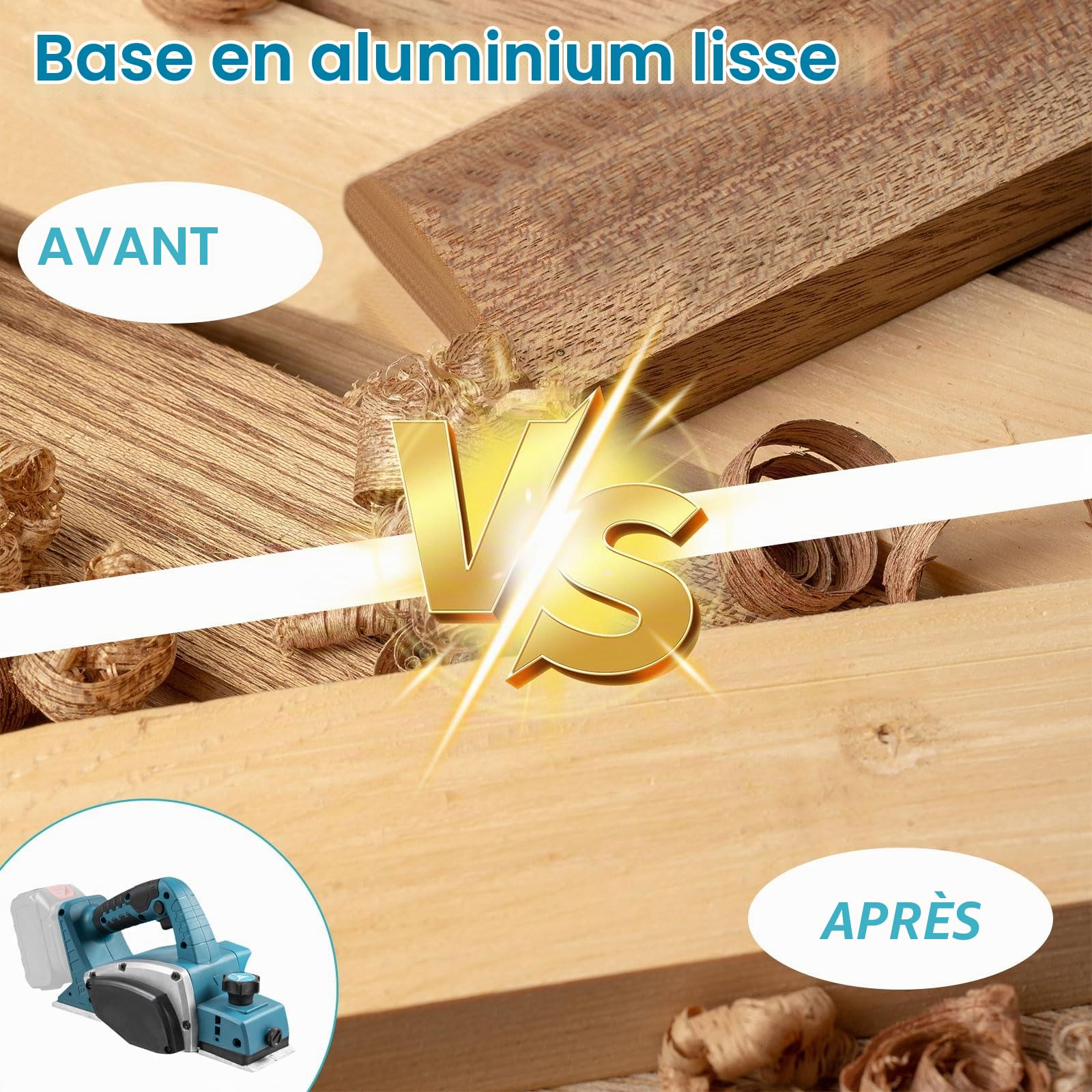 Raboteuse sans fil compatible avec batterie Makita 18 V, 15 000 tr/min, rabot électrique sans balais avec 82 mm de largeur, profondeur réglable de 0 à 2 mm pour meubles de travail du bois (sans