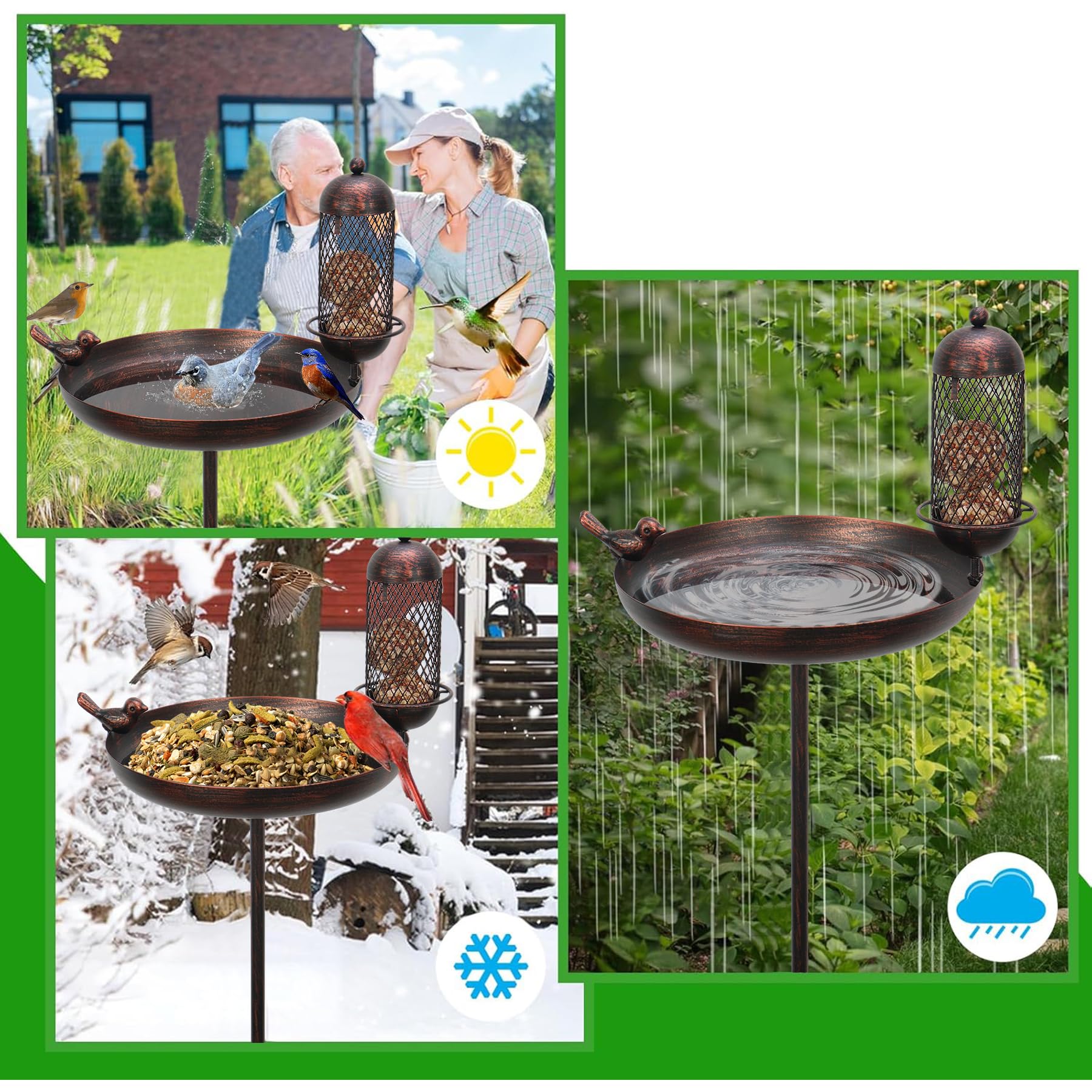 Vogeltränke mit vogelfutterspender, Vogelbad Vogelbecken∅25x122cm und Futterspender Futterschale Stehend,Groß Frostsicher Winterfest Wassertränke Futterstationen für Wildvögel