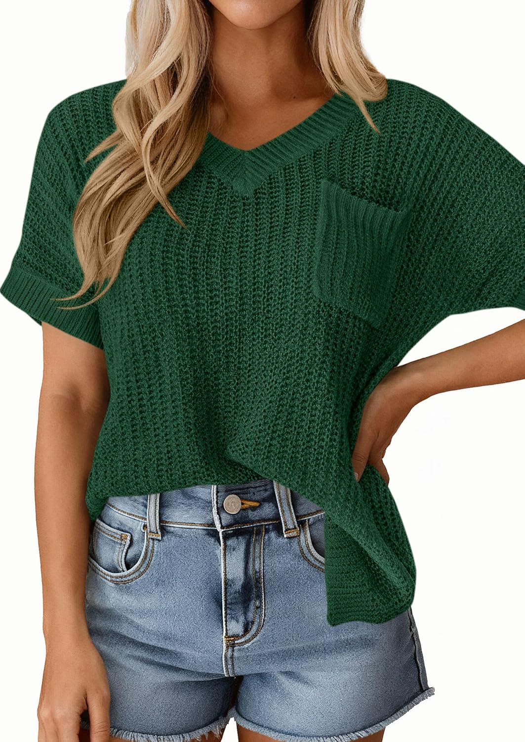 PRETTYGARDEN Women's 2026 Spring Short Sleeve Sweaters Lightweight V Neck Casual Going Out Summer Tops Beach Vacation Clothes - Image 4