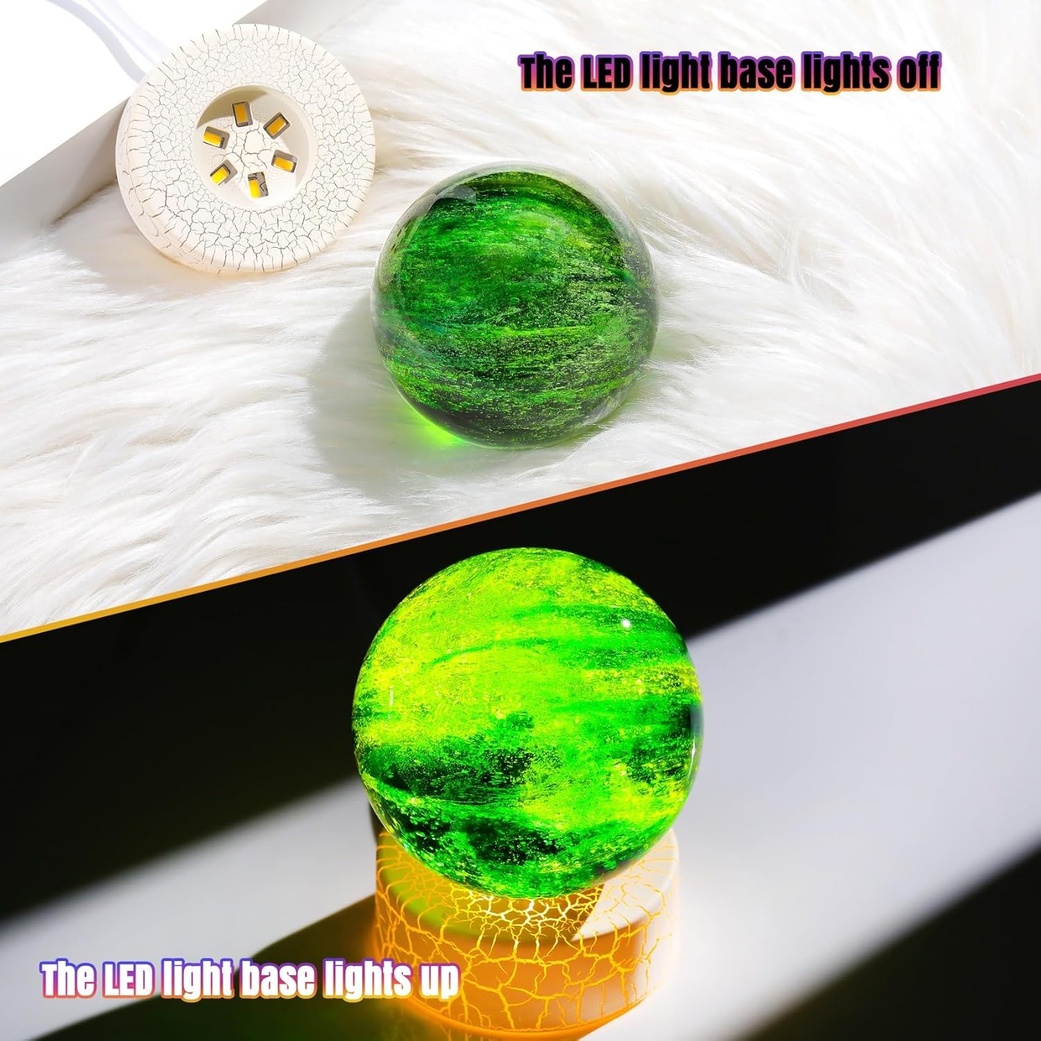Handmade Multicolor Green Chakra Healing Crystal Ball with Warm Night Light 3.15'' - Natural Healing Crystals Orb for Witchcraft Quartz Meditation Astronomy Gifts for Home Decor (Gift Boxed)