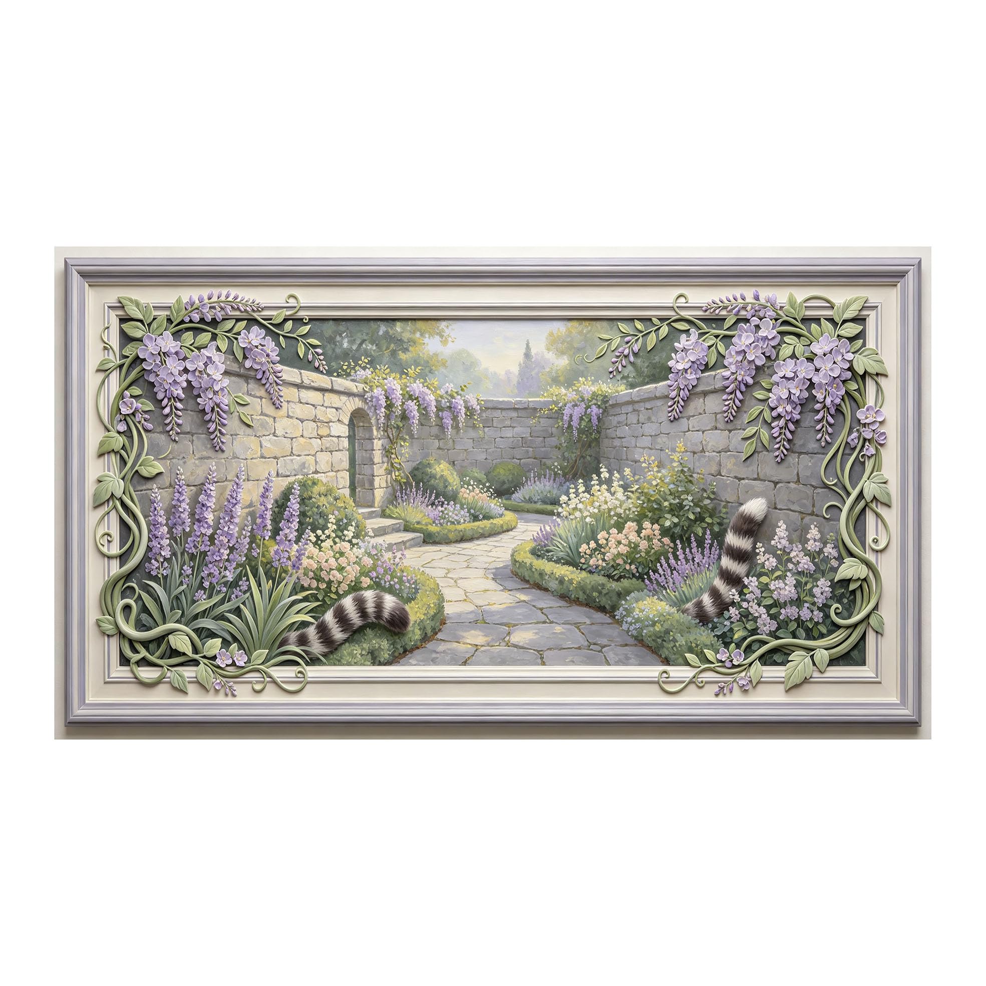Yzpallescene 3D 3D Framed Wall Art 50cm×90cm Provence Garden Floral Landscape Oil Painting Large Size SelfAdhesive Removable Wall Decor Prints Artwork for Living Room Bedroom Office