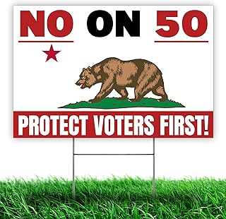 VOTANTA (18"x12") No On Prop 50 Protect Voters First Yard Sign With Stake, California Bear No Vote Protest Against Political Sign Outdoor Decorative Lawn