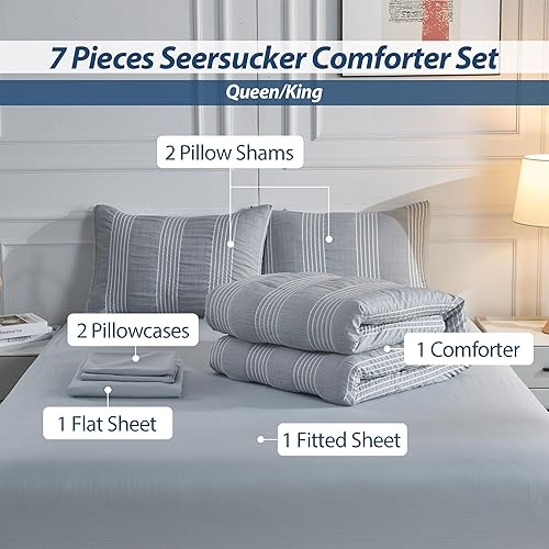 Miniatura 5 de Qucover Juego de edredón de sirsaca gris de 7 piezas tamaño King Bed in a Bag (104 x 90 pulgadas), juegos de ropa de cama de microfibra suave a