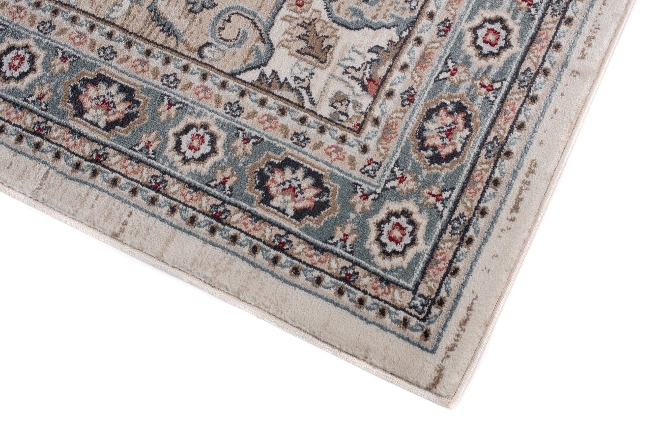 TAPISO Colorado Tapis Poil Ras Design Traditionnel Crème Bleu Beige Motif Floral Ornamental Rosace Bordure Tapis Salon Chambre Bureau Oeko-TEX Résistant 160 x 220 cm