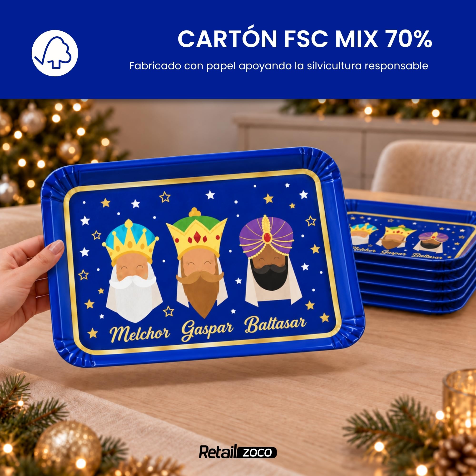 Bandejas de Cartón para Servir, Diseño Reyes Magos Azul, 6 Unidades - imagen 6