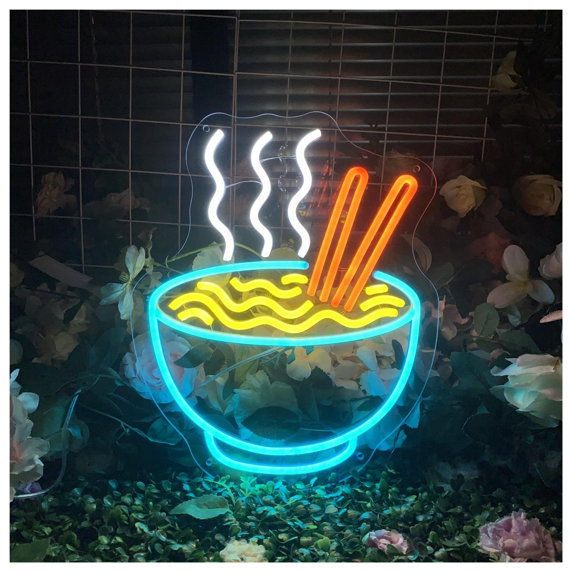 RONGCH Hanging Art Signs Ramen Bowl Neon Sign Japanese Restaurant Decor Shop Deli Food Market Kitchen Home Hanging Wall 48cm