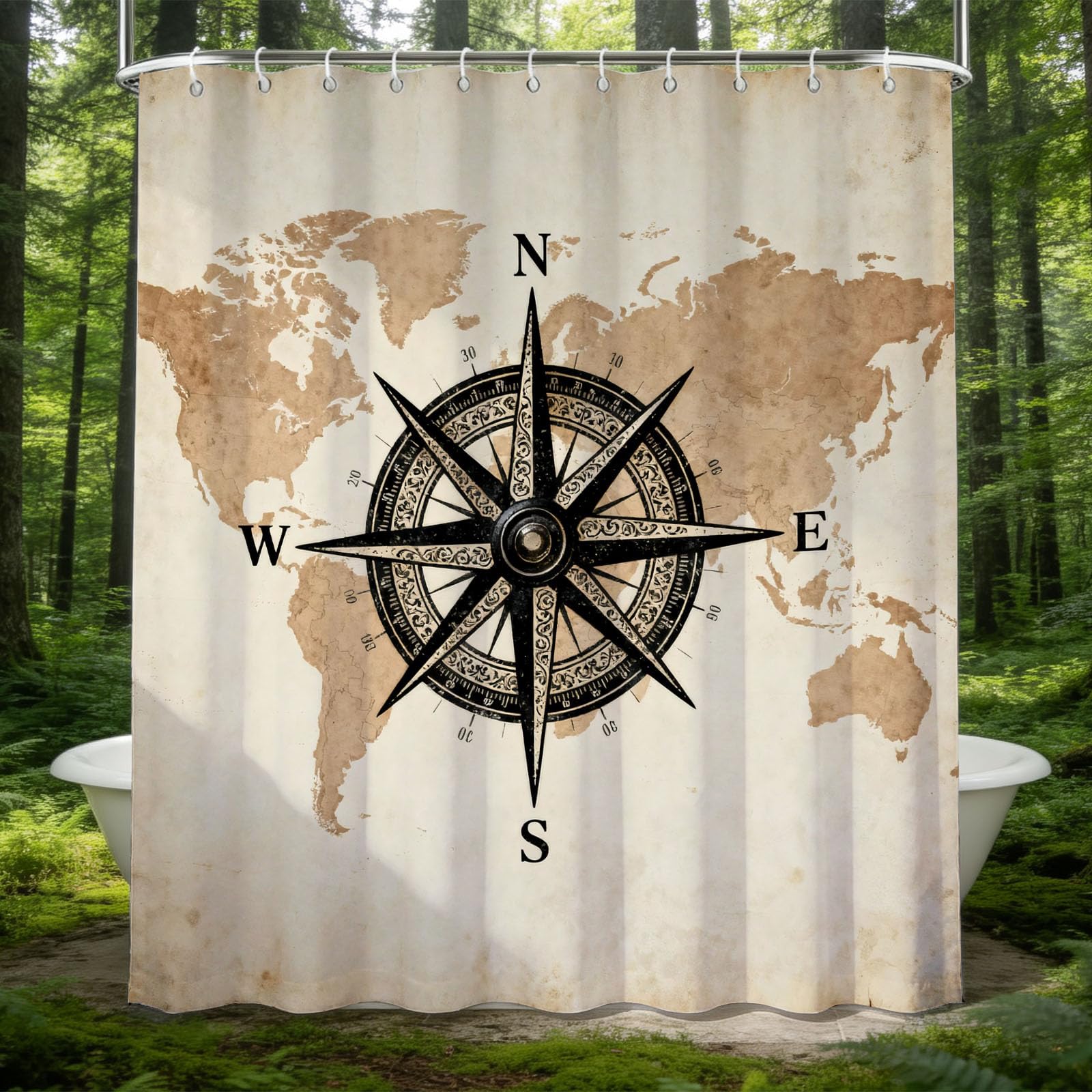 Hongduo 3D Nautical Map Shower Curtain for Stalls Bathtubs World Map Bathroom Decor Shower Curtain Set Polyester Fabric Waterproof 200x200cm/79X79 Inch with Hooks