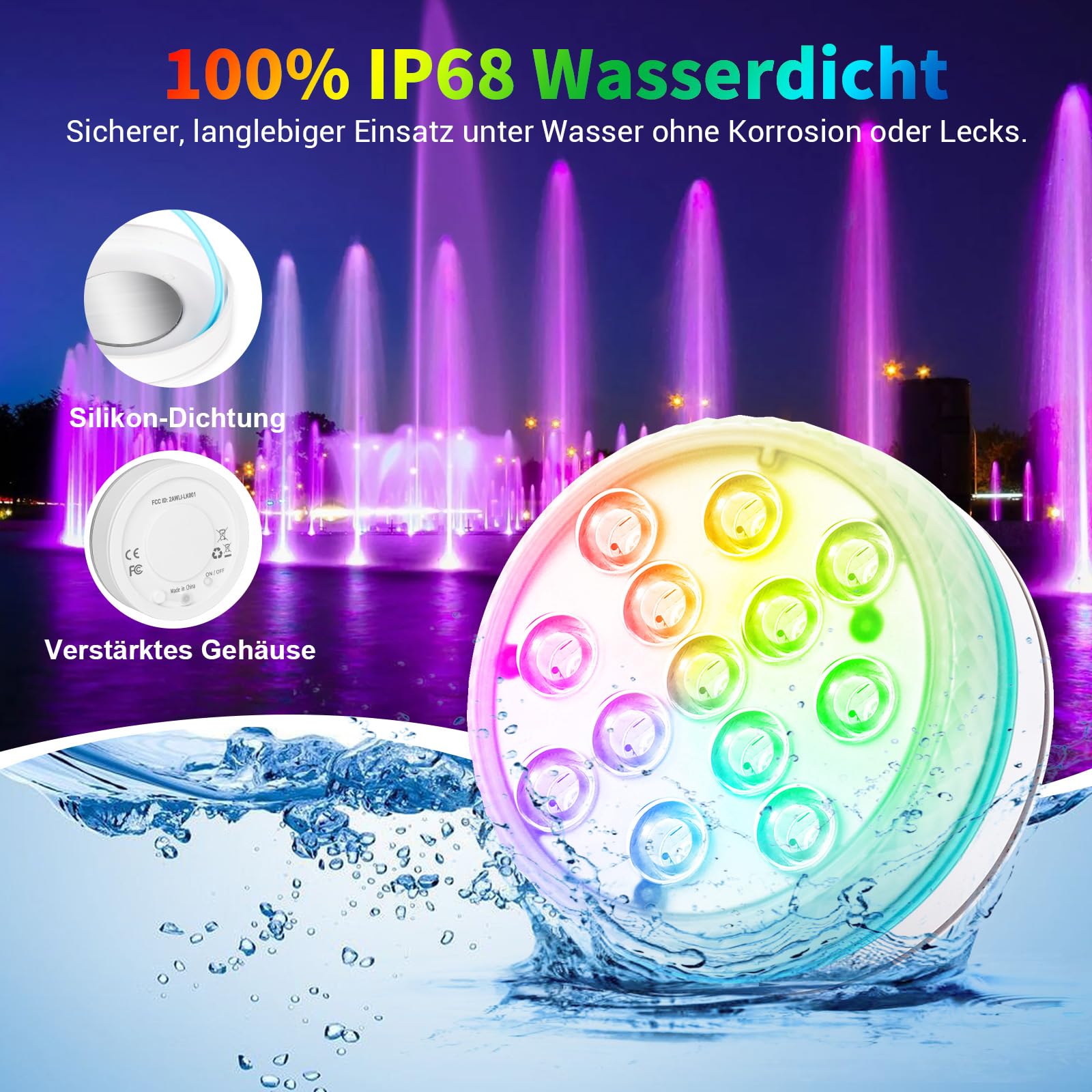 Poolbeleuchtung Unterwasser Licht Pool Magnetisch LED Poollicht mit Fernbedienung IP68 LED Wasserdicht für Pool Teich Aquarium Beleuchtung, 4 Stück