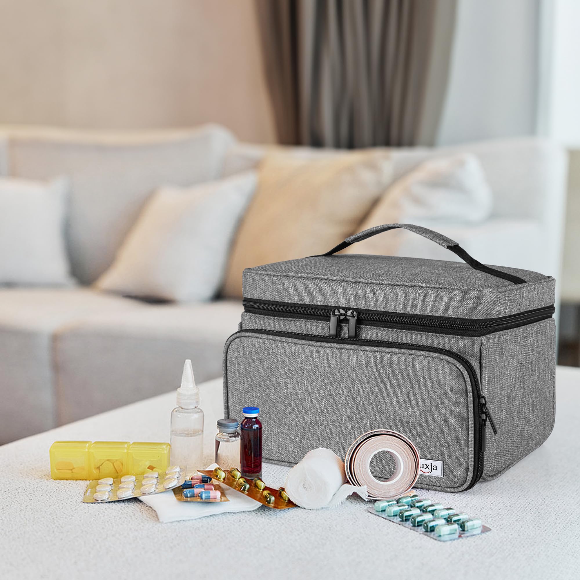Luxja Sac de Médecine avec 2 Pochettes Transparentes Amovibles, Sac de rangement de Médicaments (Sac Seulement), Gris