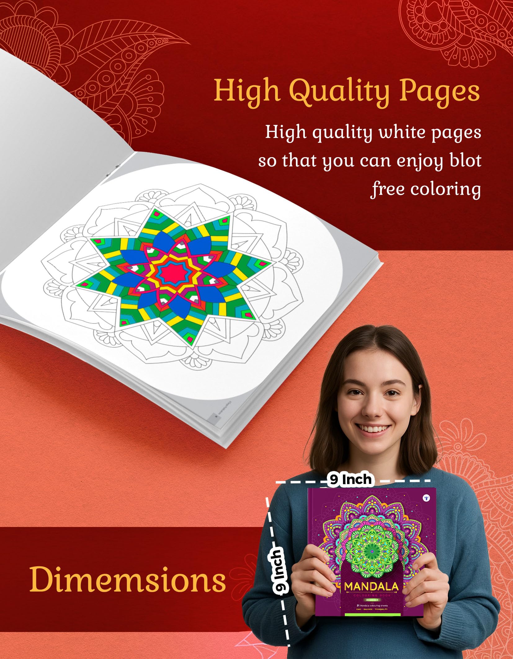 Mandala Colouring Book for Adults & Teens | Relieve Stress & Boost Creativity | 31 Bold & Easy Mandala Designs with DIY Activity Sheet | Coloring reference with QR code | Book 1 2