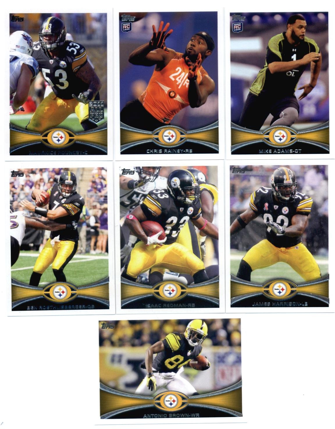 Amazon.com: 2012 Topps Pittsburgh Steelers NFL Team Set - 14 cards with Ben  Roethlisberger, Harrison, Polamalu, Mendenhall, Rainey Rookie, Adams Rookie,  DeCastro Rookie and more : Collectibles & Fine Art