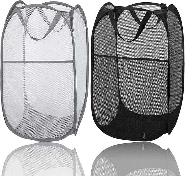 Foldable Pop-up Mesh Hamper Dirty Clothes Basket 2 Pack Mesh Simplized Pop up Laundry Hamper Basket Mesh Laundry Hamper with Portable Dirty Clothes Basket