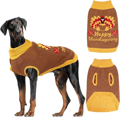 HUMLANJ Suéter de punto de Acción de Gracias con cuello alto para perro, suéter cálido sin mangas con agujero para correa para cachorro, perrito,