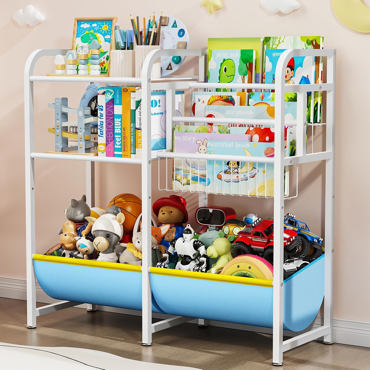 JBBTOOL Kids Bookshelf and Toy Storage, 3-Tier Book Shelf for Kids Rooms, Baby Bookcase with Storage Shelf, Stuffed Animal Storage, Montessori Toddler Bookshelf for Nursery, Playroom, Bedroom