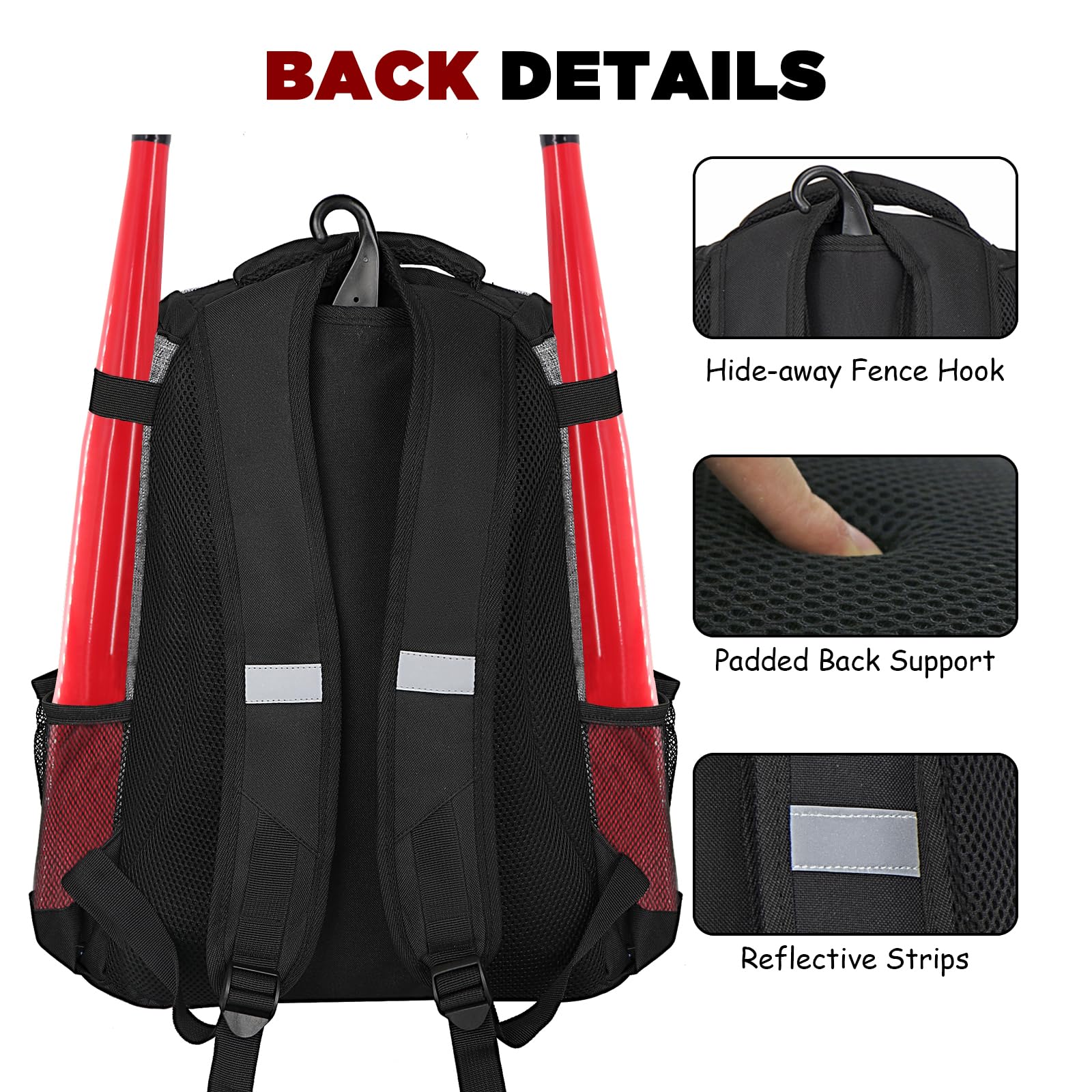 Goloni | Sac à dos de baseball, sac de baseball pour adulte, sac de batte de softball avec compartiment à chaussures, grand compartiment principal pour casque et accessoires, crochet de clôture