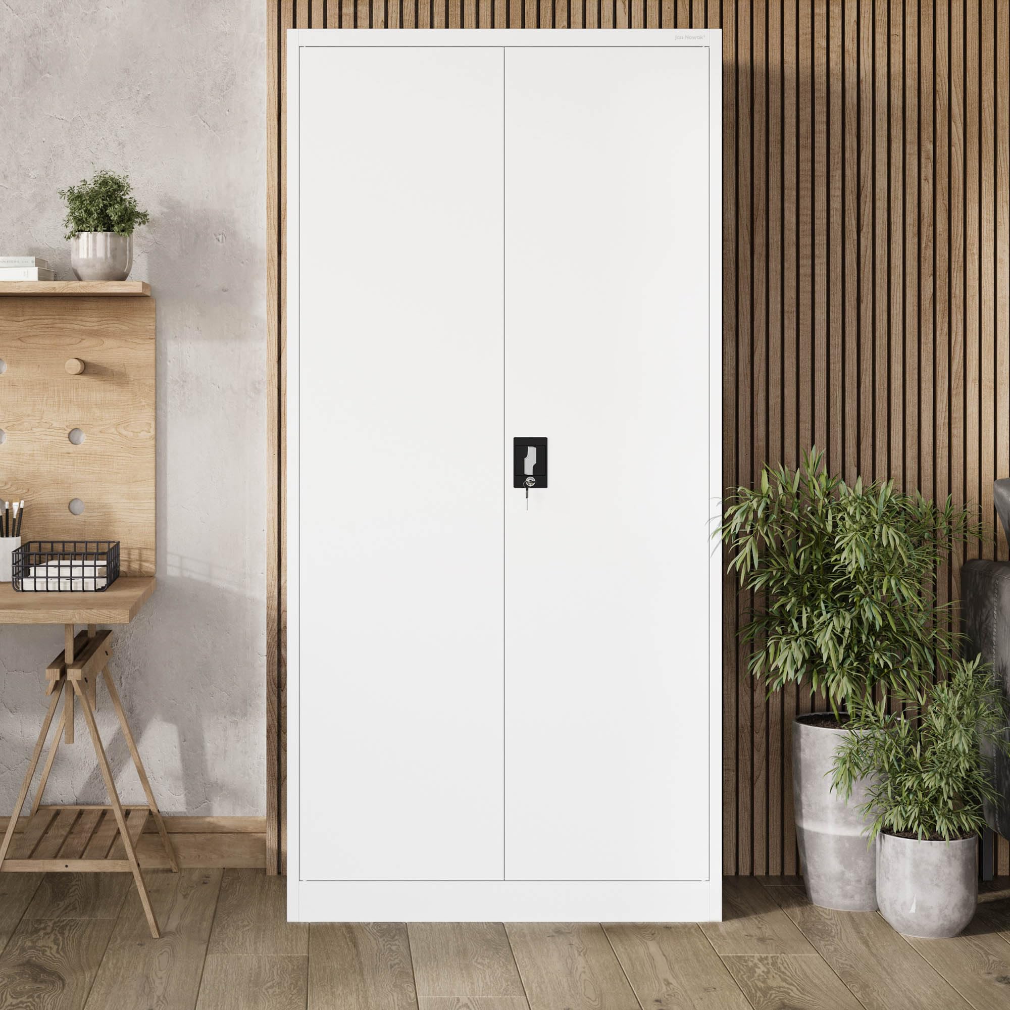 Jan Nowak Metallschrank Jan 185 x 90 x 40 cm - Metall Aktenschrank Abschließbar mit 2 Türen, Mehrzweckschrank mit 5 Ebenen, Büroschrank aus Stahlschrank mit Pulverbeschichtung - Weiß