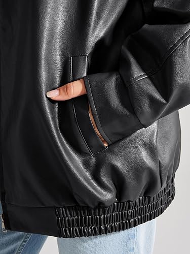 Miniatura 5 de Trendy Queen Chaquetas de cuero para mujer, de gran tamaño, de imitación para motocicleta, abrigo de motociclista, trajes de otoño, ropa de moda 2023