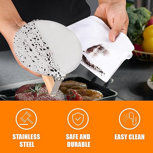 Miniatura 5 de Smash - Prensa de hamburguesa redonda de acero inoxidable de 6 pulgadas con mango de madera, tocino, hamburguesa, parrilla, prensa de carne